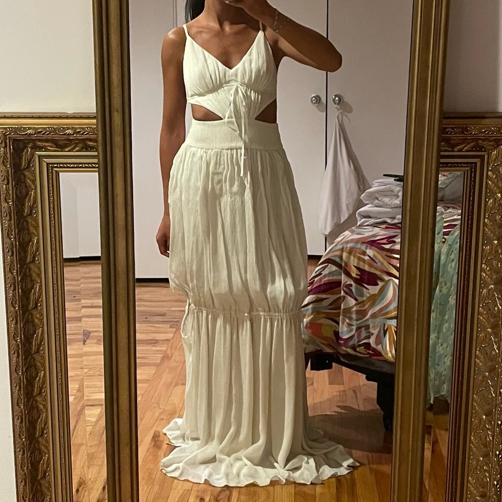 ADEAM WHITE LONG DRESS WITH CUTOUTS SAMPLE SIZE